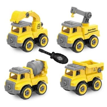 Imagem de Kit 4 carrinhos monta desmonta didático construção brinquedo presente 