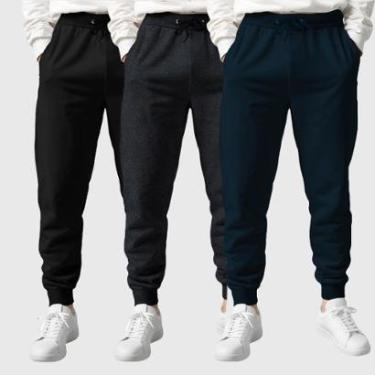 Imagem de Kit 3 Calças Moletom Masculinas Lisas Benellys-Masculino