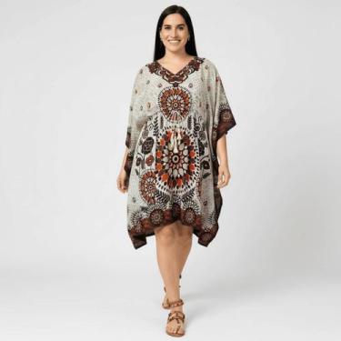 Imagem de Bata Kaftan Feminina Indiana Curta Tradicional com Amarração na Cintur