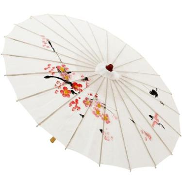 Imagem de Sombrinha Japonesa em  Bambu Branca Floral - Galleria 77