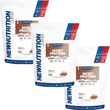 Imagem de Kit 3X Whey Protein Zero Lactose - 900g Refil Amendoim - NewNutrition-Masculino