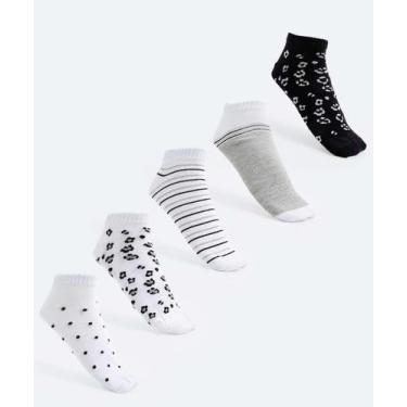 Imagem de Kit 5 Pares Meias Cano Curto Feminina Estampadas Maris-92402 - Marisa,