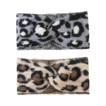 Imagem de Faixa De Cabelo Feminina Vintage Com Estampa De Leopardo Ajustável Par