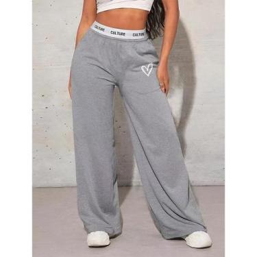 Imagem de Calças Largas Casuais Femininas Com Estampa De Coração, Moda Feminina 
