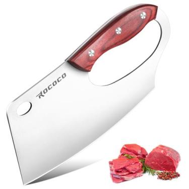 Imagem de Faca de cutelo de carne ROCOCO 19 cm com cabo vermelho em aço inoxidáv