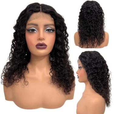 Imagem de Peruca humana front lace 4x4 cacheada ondulada castanha 50cm - LIONSWI