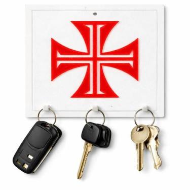 Imagem de Porta Chaves Vasco Decorativo Cruz Escudo Quadro Torcedor - Topmixshop