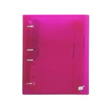 Imagem de Fichário Argolado Colegial B5 Yes Transparente Rosa Com Folhas e Divis