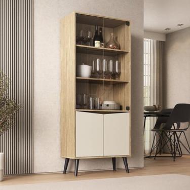 Imagem de Cristaleira Vitrô 70cm 2 Portas de Vidro Marrom/Amendoa/Off White - RE