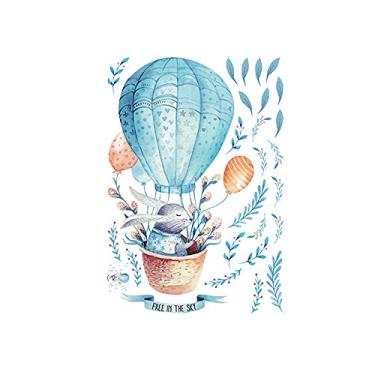 Imagem de WSWJDW Painéis de parede Desenho Animado Animal Coelho Balão de Ar Quente Infantil Adesivos de Parede Decoração de Quarto de Bebê Papel de Parede de Vinil Lindo Mural
