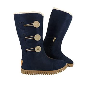 Imagem de Bota Feminina Pelo 100% Interno para Neve Autraliana Inverno Viagem Europa AM850 Cor:1-Azul escuro;Tamanho:33