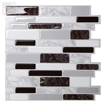 Imagem de Tic Tac Tiles Peel and Stick auto-adesivo removível Para Cozinha Banheiro Decoração 3D importado dos EUA, adesivos de parede papel de parede Azulejo em Polito Designs (Black & White, 10)