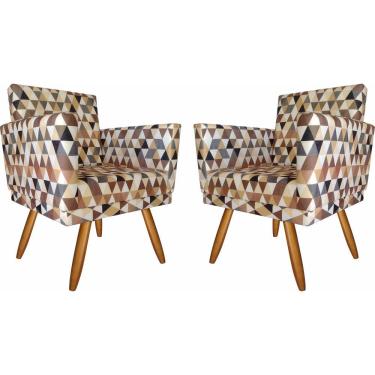 Imagem de Kit 02 Poltronas Decorativas Nina Suede Triâgulo Bege