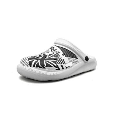 Imagem de SHABADUER Tamancos de verão masculinos e femininos, sapatos de água casuais confortáveis, atacadistas, sapatos de praia, Branco, preto-1, 9 Women/7.5 Men