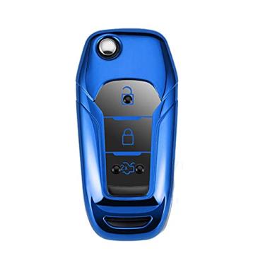 Imagem de CSHU TPU Car Flip Car Key Case Cover Porta-chaves Anel Porta-chaves, apto para Ford Fiesta Focus 2 3 4 Explorer Ranger KA Escort Mondeo Everest Ranger F150 F250, Azul