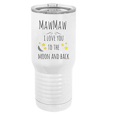 Imagem de Caneca de café MawMaw - I Love You to the Moon and Back, aço inoxidável, parede dupla, isolamento a vácuo, 590 ml, copo de viagem com tampa transparente, branca