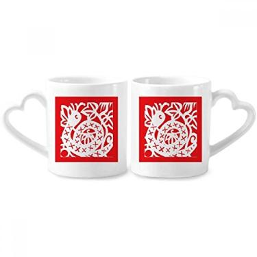 Imagem de Conjunto de canecas de porcelana para casal, cobra, animal, chinês, zodíaco, copo, coração, coração