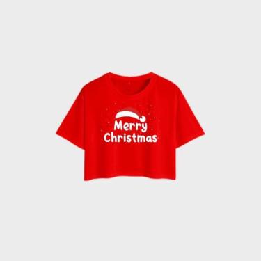 Imagem de Camiseta Cropped Vermelho Natal Familia Feminino - Maravs Confecções