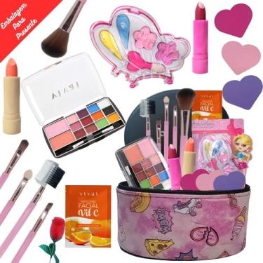 ERYUE kit de maquiagem infantil para menina,Kit de maquiagem para meninas  Real Kids Make Up Set Cosmetics Play Set Cofre lavável com bolsa de