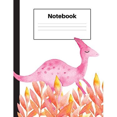 Imagem de Notebook: Dinosaur Velociraptor, Orange Ferns, Handwriting, Notebook Home Office School Student Teacher Homeschool, 7.4 x 9.7 in, 200 pages kids, school, home, students, teachers