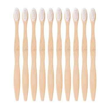 Imagem de Escova de dentes de bambu natural OSALADI 10 unidades ecológicas, cerdas macias, escova de dentes para viagem, biodegradável, macia, para uso doméstico, branca