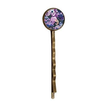 Imagem de Roxo flor folha ponto linha abstrata padrão retrô metal cabelo Bobby Pin Headwear
