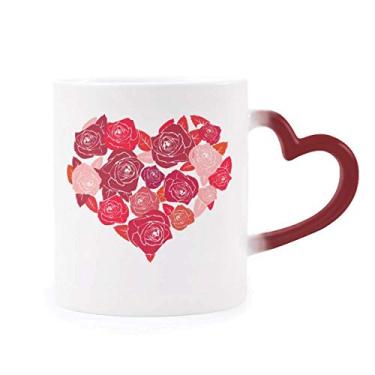Imagem de Caneca rosa em forma de coração para dia dos namorados, caneca sensível ao calor vermelha que muda de cor