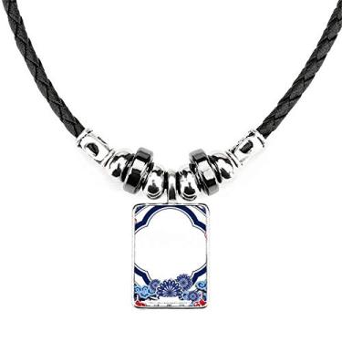Imagem de DIYthinker Colar apaixonado de flor azul da cultura chinesa, joia de torque, pingente de corda de couro