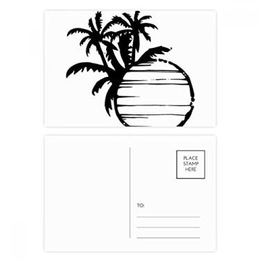 Imagem de Conjunto de cartão postal de aniversário com desenho de coqueiro de praia preta