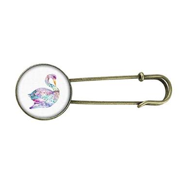 Imagem de Pássaro colorido em aquarela Art Deco, presente moderno retrô, broche de metal