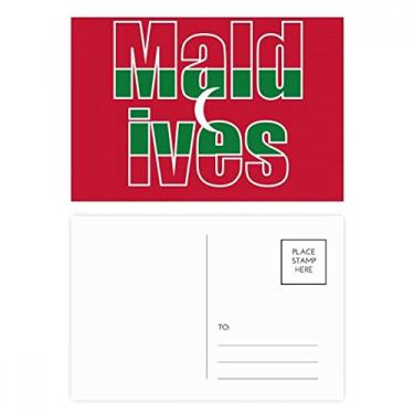Imagem de Conjunto de cartão postal com nome da bandeira do país das Maldivas para aniversário, cartão de agradecimento