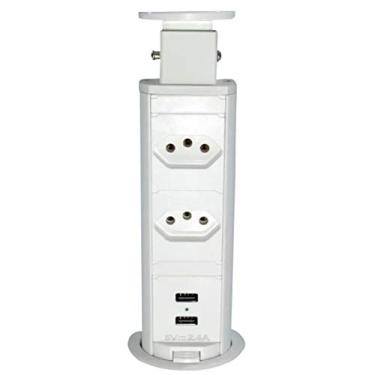 Imagem de Extensão Torre De Tomada Branca 2 Tomadas C/USB Retrátil Embutido