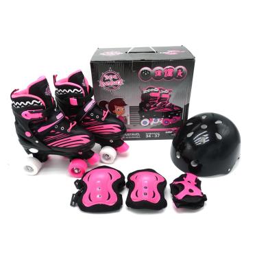 Imagem de Patins Roller Com Kit De Proteção Infantil Numero 30 Ao 33 Preto Rosa