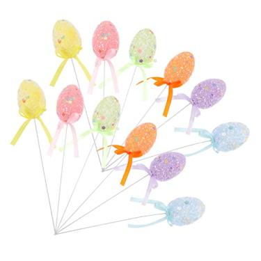 Imagem de Alipis 12 Unidades Ovos De Páscoa Palhetas De Planta De De Páscoa Com Glitter Artesanato Para Crianças Buquê De Flores Artificiais Vaso Floral Instantâneo Arame De Ferro Corte Filho