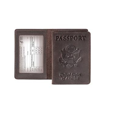 Imagem de AGBIADD Combo de carteiras de passaporte e porta-cartão de vacina, capa de couro genuíno com bloqueio de RFID com compartimento para cartão de vacinação CDC, protetor organizador de documentos de