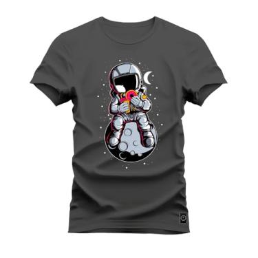 Imagem de Camiseta Plus Size Premium Malha Confortável Estampada Astronauta Luinha Grafite G5