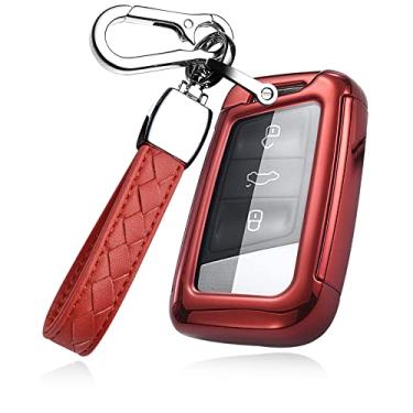 Imagem de HIBEYO Capa de chave de 3 botões para Volkswagen VW Passat B8 3C 8B Variant Golf 7 Magotan A7 Skoda Octavia III Superb III Kodiaq Kessy Arteon T ROC Polo 2G 6R 6C Acessórios de carro com chaveiros -