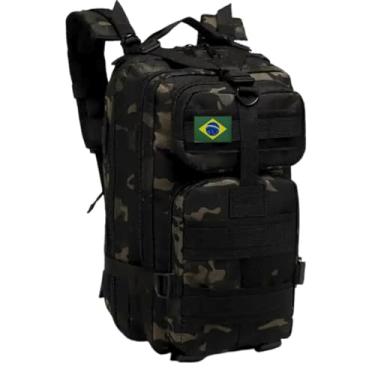 Imagem de Mochila Tática Militar Impermeável Reforçada 30 litros com Patch Emborrachado - Preto com Verde