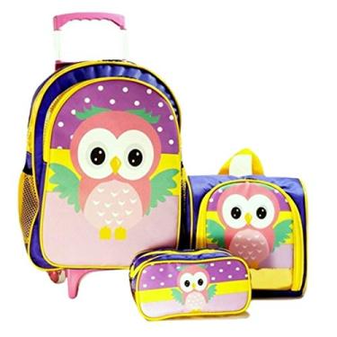 Imagem de Mochila Coruja Corujinha Rodinhas Lancheira Estojo Kit