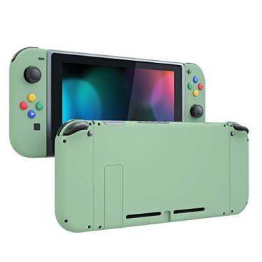 Imagem de eXtremeRate placa traseira de toque macio para console Nintendo Switch, caixa de controle portátil NS Joycon com botões coloridos, capa de substituição DIY para Nintendo Switch - verde Matcha