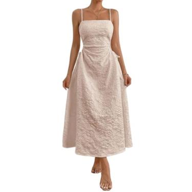 Imagem de Camisa Feminina Jacquard Cut Out Drawstring Side Cami Dress (Color : Khaki, Size : X-Small)