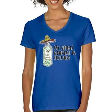 Imagem de Camiseta feminina My Spirit Animal is Tequila gola V Cinco de Mayo Drinking Tee, Azul royal, XXG