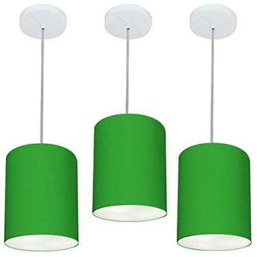 Imagem de Kit 3 Lustre Pendente Cilíndrico Cúpula Tecido 18x25 cm, Vivare Iluminação, Pendente4012/3 VF, Verde Folha, Pequeno