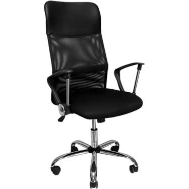 Imagem de VMKLY - Cadeira de Escritório Presidente Giratória com Encosto Arco Confortável em Malha Respirável, Preta, Base Cromada, 5 Rodinhas, Home Office