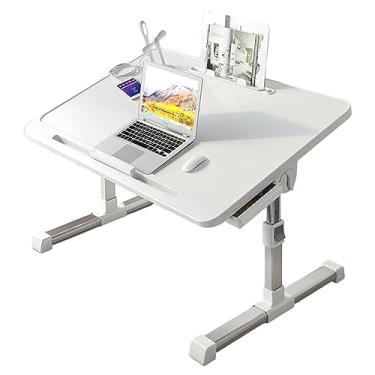Imagem de Bandeja de cama dobrável, mesa de laptop de altura ajustável para cama, mesa de colo portátil para trabalhar e escrever com gavetas de armazenamento estante e porta USB (tamanho: 60 × 40 cm)