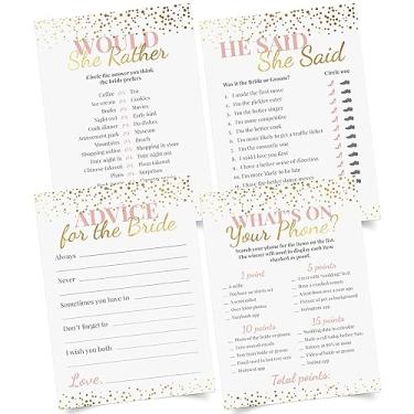 Imagem de Jogos de chá de panela + cartões de conselhos – para 30 convidados – 4 atividades em cartões de dupla face inclui 3 jogos e 1 cartão de conselho – Jogos de chá de casamento rosa com detalhes metálicos