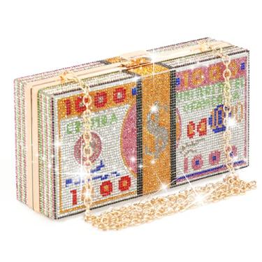 Imagem de WJCD Bolsa de mão para dinheiro com strass, bolsa tiracolo exclusiva para noite, bolsa de ombro, bolsas de dinheiro, bolsa transversal, Multicolorido, Small