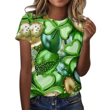 Imagem de Camiseta feminina do Dia de São Patrício verde trevo irlandês da sorte camiseta túnica verde manga curta verão, Caqui, M
