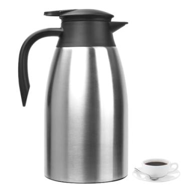 Imagem de Garrafa térmica de café de aço inoxidável com isolamento de 2 L, garrafa de café com parede dupla, dispensador de bebidas quentes/água, chá, mantém 12/24 horas quente/frio (prata)