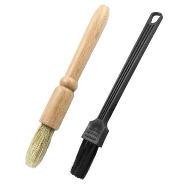 Imagem de Coufce Pacote com 2 escovas de limpeza de moedor de café, ferramenta de grãos de café, cabo de madeira, escova de café expresso e escova de nylon para máquina de café expresso